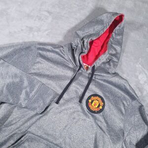 Manchester United Hoodie Men Large Gray Heathered Fleece Pullover SC-3724M